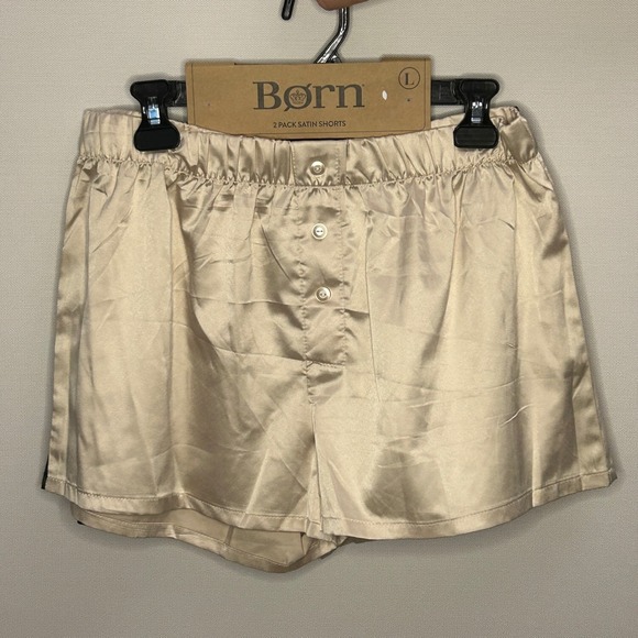 Born Other - Born Satin Boxer‎ Shorts Pajama Sleep Lounge Elastic Waist 2-Pack Women L NEW